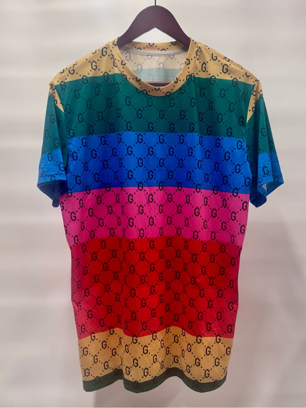 Gucci Multicolor Striped Logo Short Sleeve Rainbow Tee